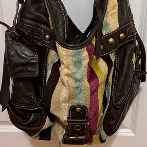 Isabella Fiore Stripe Chenille and leather shoulder handbag